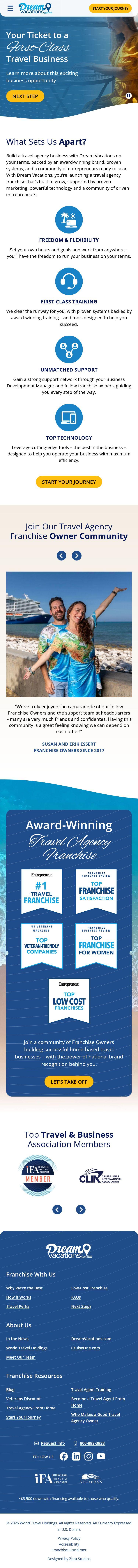Dream Vacations Franchise full page mobile screenshot