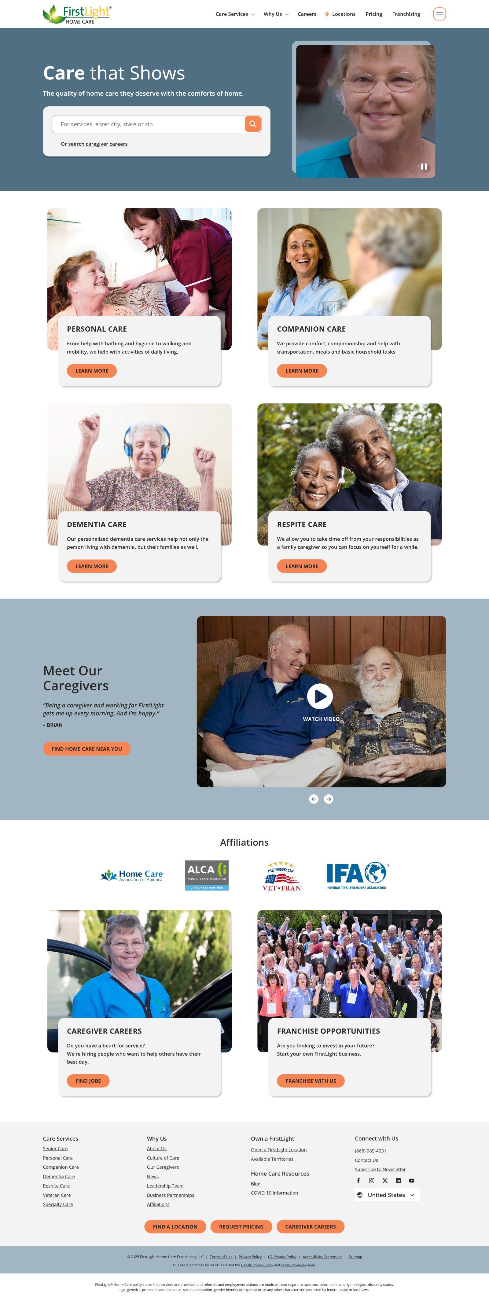 FirstLight Home Care full page desktop screenshot