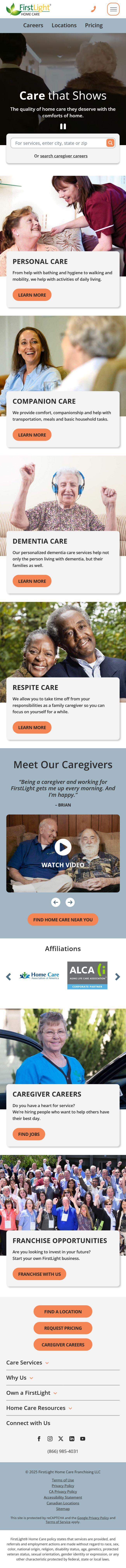 FirstLight Home Care full page mobile screenshot