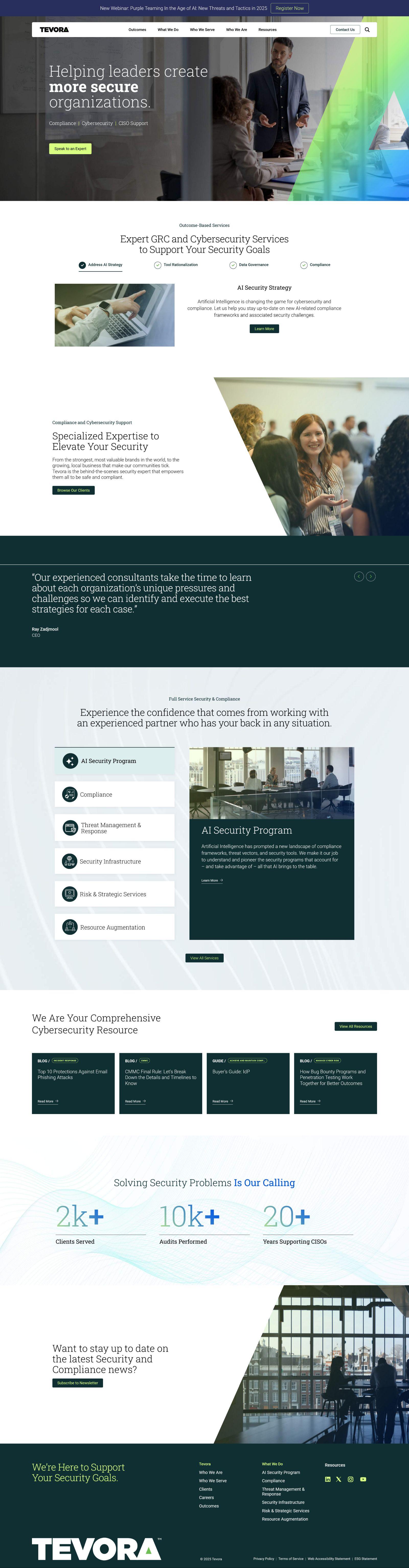 Tevora homepage desktop screenshot
